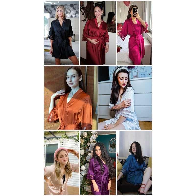 Ekouaer Women's Satin Robe Silk Kimono Bathrobe Bridesmaid Wedding Bridal