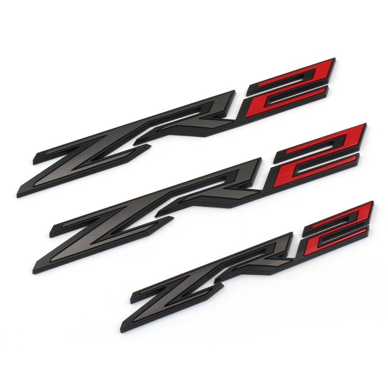 Mnneryss 3PCS Matte Black Red Fender Rear ZR2 Emblem Badge