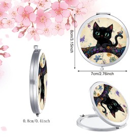 LONNAONE Compact Mirror for Women,Round Mini Pocket Travel Makeup Mirror,Pretty Portable Folding Small Pocket Mirror for Handbag,Purse,Double Sided Handheld Pocket Mirror(Silver Lovely Cat)