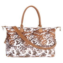 Brindle Cowhide Weekender Bag Brindle Cow Duffle Bag with Shouler Strap Brindle Cowhide Overnight Bags for Women Western Weekender Bag for Hospital Maternity