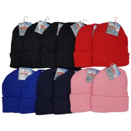 24 Pack Kids Beanies, Cuffed Winter Knit Hats for Boys Girls, Soft Thick Heat Insulating, Bulk (Assorted Solids #2, Kids - One Size)