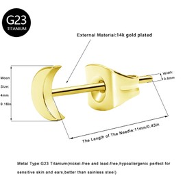 Artskin Women Earrings Flat Titanium Nickel Free Hypoallergenic Stud Earrings for Sensitive Ears Dainty Earring Studs for Women Girls Teens (Moon-Gold)
