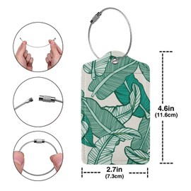 Tropical Hawaii Leaf Luggage Tags Set of 2 Leather Luggage Tags Privacy Cover Suitcase Label with Stainless Steel Loop for Women Men Travel