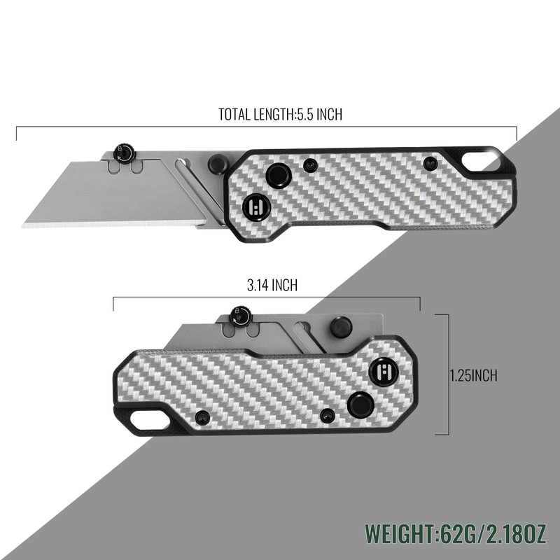 White Carbon fiber Folding Utility Knives, Button Lock, EDC Knife,Quick