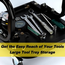 FreekyFit Mechanic Rolling Stool with Wheels, Car Creeper Seat with Large Tool Tray Storage for Auto Repair Shops, Garage Shop Stool on Wheels for Men, Padded Mechanic Chair, 250 LBS Capacity, Black