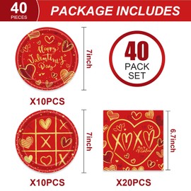 40Pcs Valentine's Day Party Supplies,Disposable Tableware Include Plates,Napkins For 20 Guests,Valentine's Day Party Decorations Plates