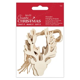 Create Christmas Wooden Shapes, Stag Heads, Natural Brown 9 Pieces, Suitable for Home, Wood Paint, Wooden Toys and Card Craft, Ideal for Christmas Decorations and Card Making Supplies