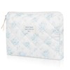 Makeup Bag Quilted Makeup Bags, Floral Cosmetic Bag for Women, Cute Cotton Makeup Bag, Flower Travel Toiletry Organizer Bag (Blue Rose)