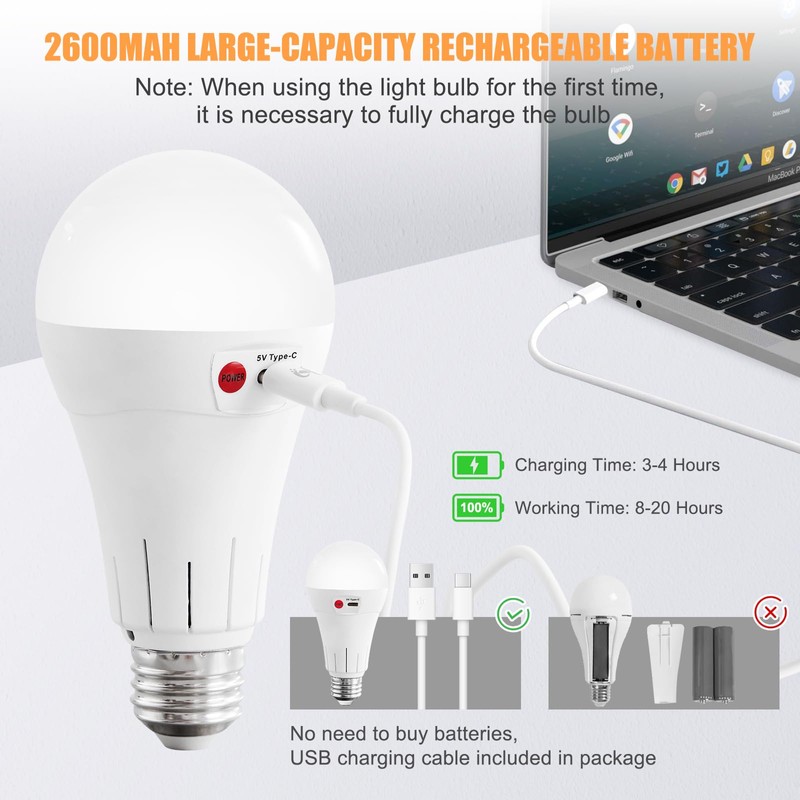Vitnucrol 4 Pack Rechargeable Light Bulbs with Remote, E26 Wireless