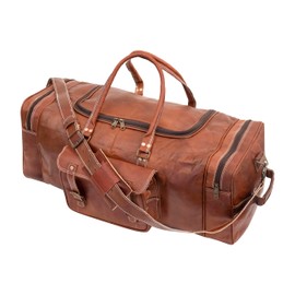 Shy Shy Leather Duffel Bag for Men and Women Full Grain Leather Travel Overnight Weekend Leather Bags Sports Gym Brown Duffel (24 Inch)