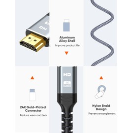 Mini HDMI to HDMI Cable 1.8M, Snowkids Mini HDMI to HDMI 2.0 Cord(4K 60Hz,2K 165Hz) Bi-Directional Mini HDMI Male,Nylon Braided, 18 Gbps, Support 3D/ARC/HDR/4K/Audio Return