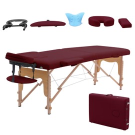 VIRRMO Portable Massage Table with Neck Stretcher, 84 inch Adjustable Lash Bed Massage Bed Tattoo Table for Eyelash Extensions Beauty Tattoo (Table Only, Burgundy)