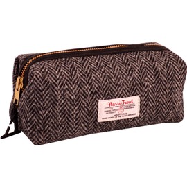 Vagabond Bags Ltd Harris Tweed Herringbone Travel Pouch Toiletry Bag, 20 cm, Black & White Tweed