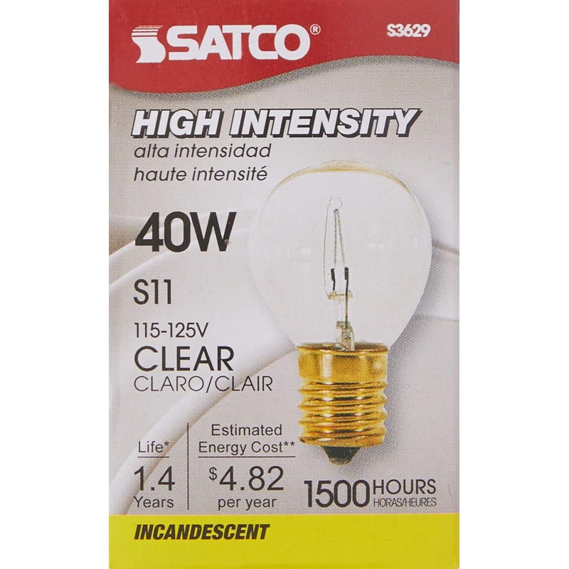 Satco S3629 Intermediate Base 40-Watt S11 Light Bulb, Clear, 1