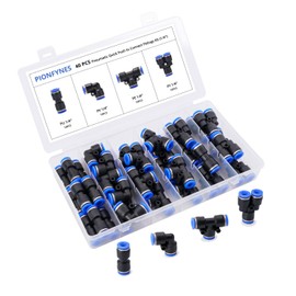 PIONFYNES 40PCS 1/4 Inch OD Push to Connect Fittings, Pneumatic Fittings Kit 10 Spliters+10 Elbows+10 Tee+10 Straight Quick Connect Air Hose Fittings