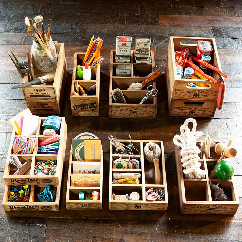 Dulton CH14-H518NT Wooden Stacking Box A A Wooden Box That