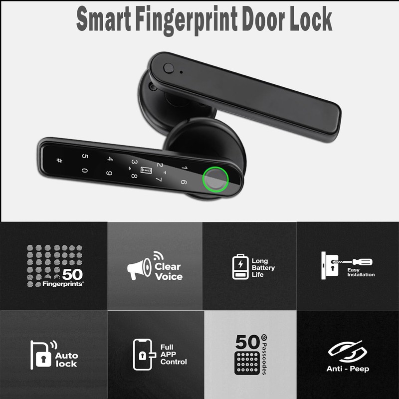 5 in 1 Smart Fingerprint Door Lock, Advanced Automatic Digital