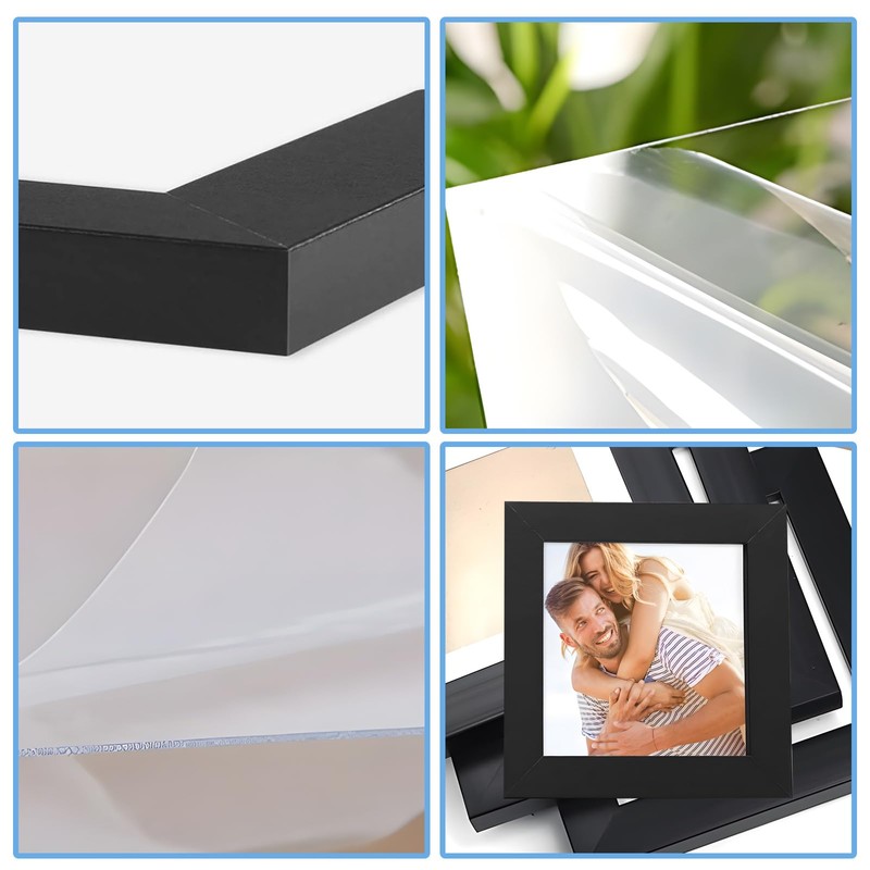 3Pack 4x4 Inch Frame, Square Photo Frames with Plexiglass for