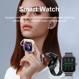 findtime Smartwatch with Headphones 2-in-1 Running Watch Men's Pedometer Heart Rate Monitor Blood Pressure Fitness Watch Sleep Tracker Sports Watch In-Ear Headphones Watch with Wireless Headset Smart