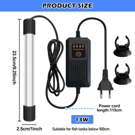 Aquarium UV Steriliser Light, UV Clarifier Aquarium with Timer, UV Sterilisation Lamp with Suction Cup, Bacteria Killer UV Lamp, UV Light Water Clarifier for Cleaning Aquarium, Fishbowl, Pond (13 W)