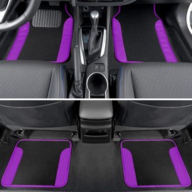 BDK Carpet Floor Mats for Cars, Two-Tone Carpet Car Mat with Faux Leather Accents, Automotive Floor Mat Sets with Built-in Heel Pad, Stylish Interior Car Accessories Purple