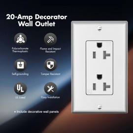 Micmi Decorator Receptacle Outlet, Tamper Resistant, Decorative Electrical Receptacle Outlet, 20Amp 125Volt, Grounding with Wall Plate UL Listed (2Pack, Silver, 20 Amp Outlet)