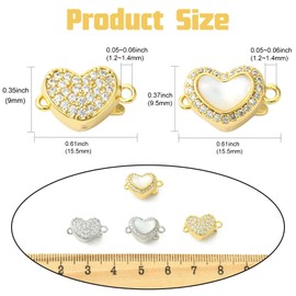 Stiesy 4 Stil Messing Herz Box Verschlüsse Halskette Einzelstrang Schmuck Schiebeverschluss Muschel Herz Zirkonia Verbinder Charms für Armband Fußkettchen Kette Perlenhandwerk
