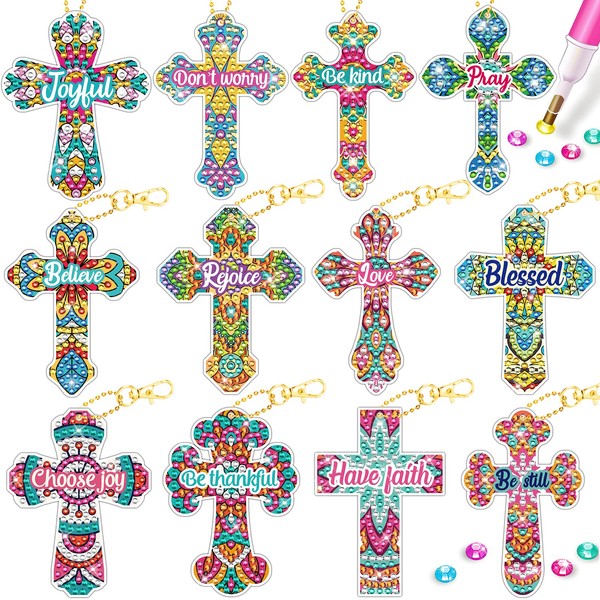 INCOK Cross Diamond Painting Keychains - 12PCS 5D Diamond Art