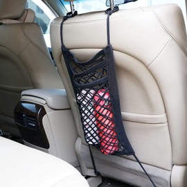 Voarge Car Storage Net, 3-Layer Car Mesh Organizer, Between Seats Car Journey Essentials for Kids Prevent Children Pets from Interfering, Stretchable Elastic Storage Net for Car Seat