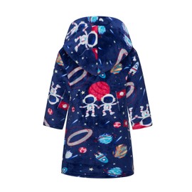 NautySaurs Boys Soft Warm Hooded Flannel Fleece Bathrobe for Kids, Astronaut Blue
