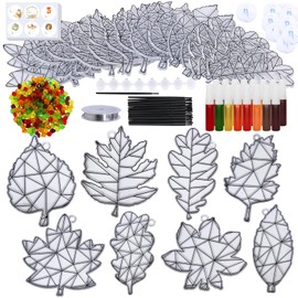 Winlyn 24 Sets Fall Leaf Suncatchers Ornaments Decorations DIY Window Paint Art Suncatchers Craft Kits Autumn Maple Leaf Sun Catchers for Kids Classroom Thanksgiving Harvest Party Art Project Activity