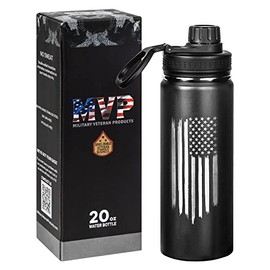 20oz American Flag Water Bottle – USA Double Wall Vacuum Insulated Stainless Steel Great for PT and Outdoor Sports Like Hiking Camping and Cycling