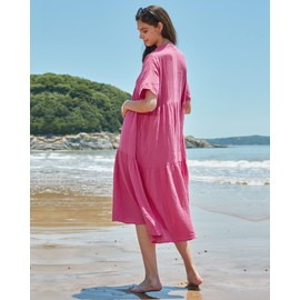 Gacaky Summer Dress for Women Casual Short Sleeve Deep V Neck Sundress Flowy Loose Beach Long Dress Rose Red S