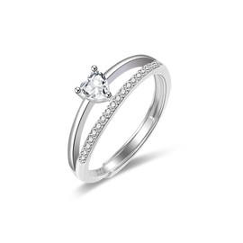 ALEXCRAFT Glitter Heart Rings Silver 925 Women's with Zirconia Adjustable Jewellery for Women Girlfriend Mum Engagement Promise Ring Jewellery