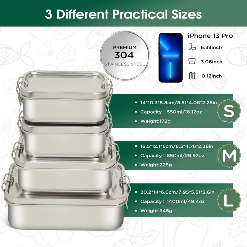 LEEPENK 304 Stainless Steel Lunch Box and Food Containers with