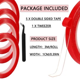 GUXACU GUXACU 5 Rolls Double Sided Tape Nail Tape for Press On Nails Double Sided Nail Tape for Nail Packaging Fake Nail Storage Nail Display Nail Art Nail Salon Press On Nail Supplies with Tweezer