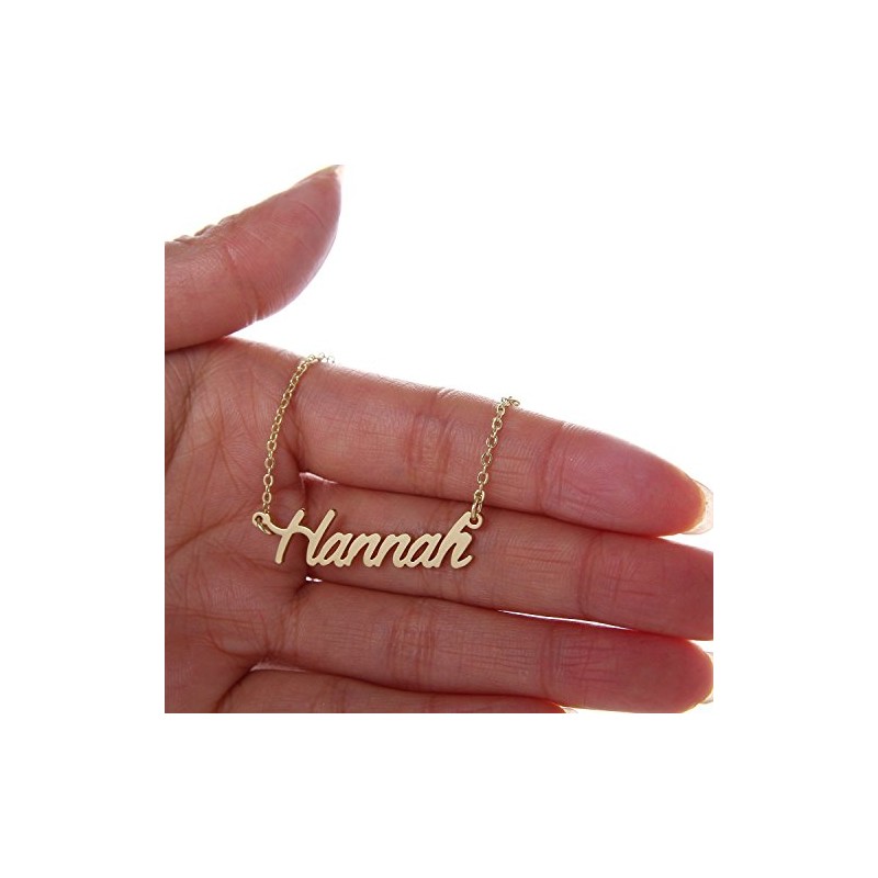 HUAN XUN Gold Color Plated Cursive Name Necklace, Hannah