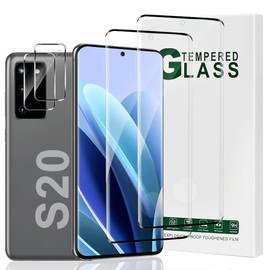 [2+2 Pack] For Galaxy S20 Screen Protector and Camera Lens Protector, Fingerprint Unlock, Anti Scratch, Bubble Free, Easy to install, HD Clear for S20 Tempered Glass Screen Protector 6.2 Inch