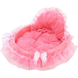 SSDHUA Cute Cat Bed Heart-Shaped Cat Nest Lace Lace Princess Nest Cotton Velvet Warm Soft Cat Sofa Bed Suitable for Cats and Dogs to Spend The Warm Winter (L,Pink)