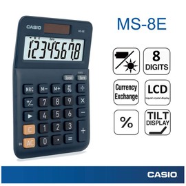 Casio Tischrechner MS-8E, 8-stellig, Währungsumrechnung, Gummifüße, Schnellkorrekturtaste, Solar-/Batteriebetrieb, silber