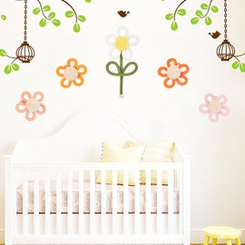 FLCSIed Boho 5PCS Nursery Decor for Girl Woven Daisy Flower Decor Macrame Wall Hanging Bohemian Wall Decor for Nursery Home Bedroom (Multi-colour)