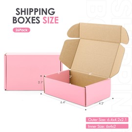 Golden State Art, 6x4x2 Small Pink Shipping Boxes, Cardboard Corrugated Mailer Boxes light Pink Colored Packaging Kraft Gift Giving, 26 Pack
