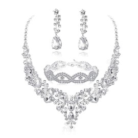 Kakonia Crystal Bridal Jewelry Set for Women Rhinestone Necklace Earrings Bracelet Wedding Bridesmaid