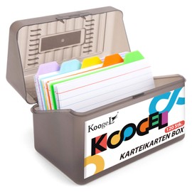 Koogel Index Card Box, Flash Card Box for 300 Cards A7 A8, Index Box, Learning Box with 10 Tabs and 100 Flashcards