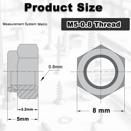M5 Locknuts 100PCS Metric Nylon Inserted Hex Lock Nuts Self-Lock Nylon Insert M5x0.8mm Carbon Steel Self Locking 8mm Hex Nut Driver Tiny Nut for CNC Machine RC Cars
