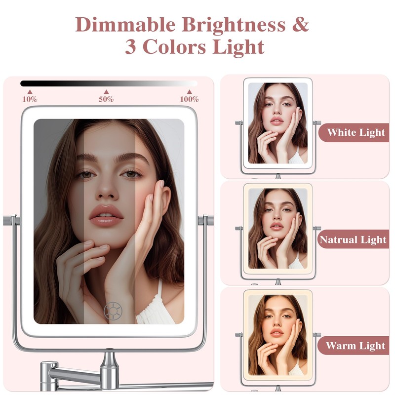 Wall Mounted Lighted Makeup Mirror, Rectangle Double Sided 1X/7X Magnifying