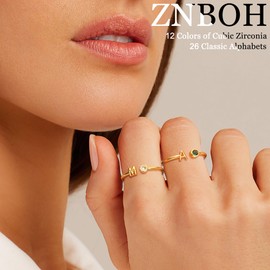 ZNBOH Gold Birthstone Initial Rings for Women Non Tarnish Dainty 14K Gold Plated Adjustable Letter Ring for Women Stackable Cute Thumb Pinky Fashion Unique Open Simple Birthday Gifts Jewelry