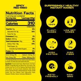 immi Spicy Red Miso Ramen, 100% Plant Based, Keto Friendly, Low Carb, High Protein, Packaged Noodle Meal Kit, Ready to Eat, 6 Pack