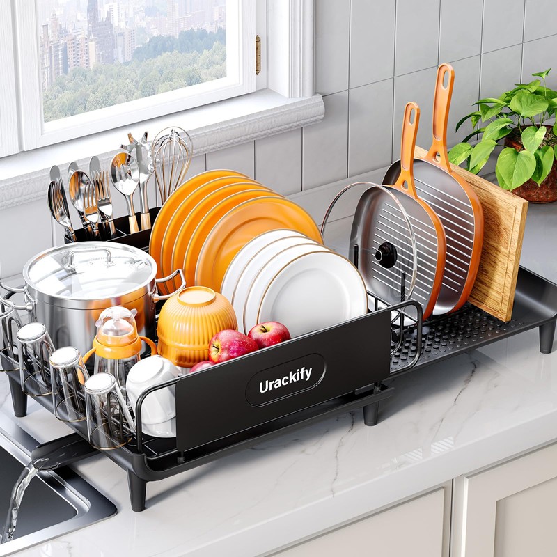 Urackify Dish Drying Rack, Expandable Dish Rack for Kitchen Countertop,