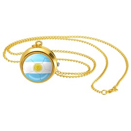 JewelryWe Pocket Watch Men's World Cup Flag Chain Watch Analogue Quartz Watch with Necklace Chain Pocket Watch Gift for Men Women, Argentina, Sports